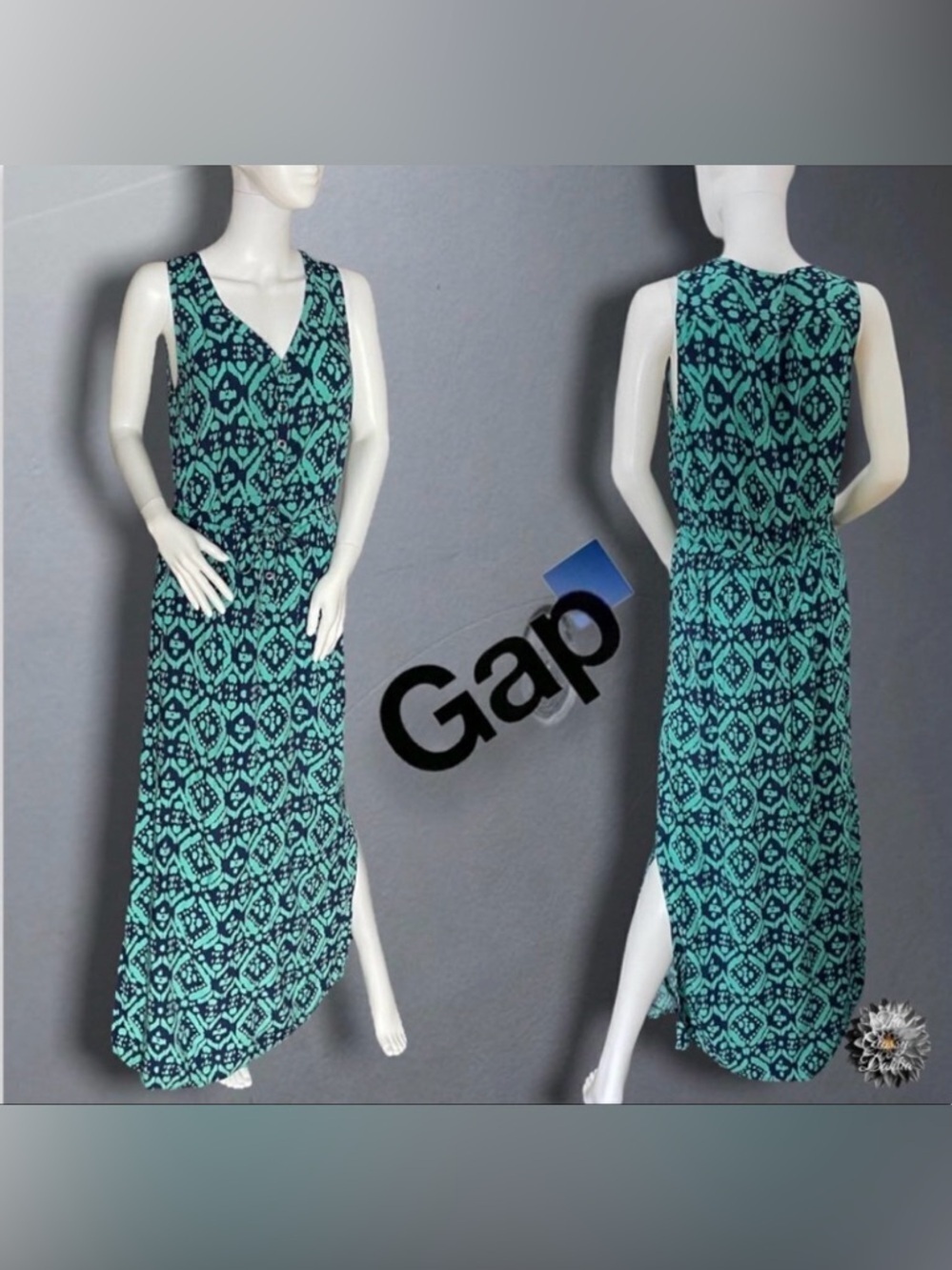 Gap GEOMETRIC Sleeveless Maxi Dress in Green and Blue Size Medium